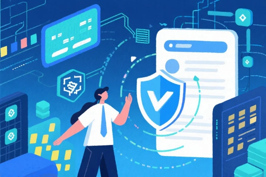 插画风格展现数据加密和网络安全防护的场景，突出个人信息防护